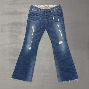 Paige‎ Laurel Canyon Women Blue Distressed Boot Cut Low Rise Jeans Size 32 x 32